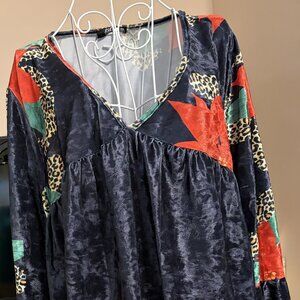 Womens Velour Tunic by Firmiana Sz 3X Black Multi